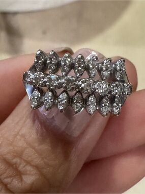 Vintage 14K White Gold Natural Diamond Cocktail Ring Estate Size 6